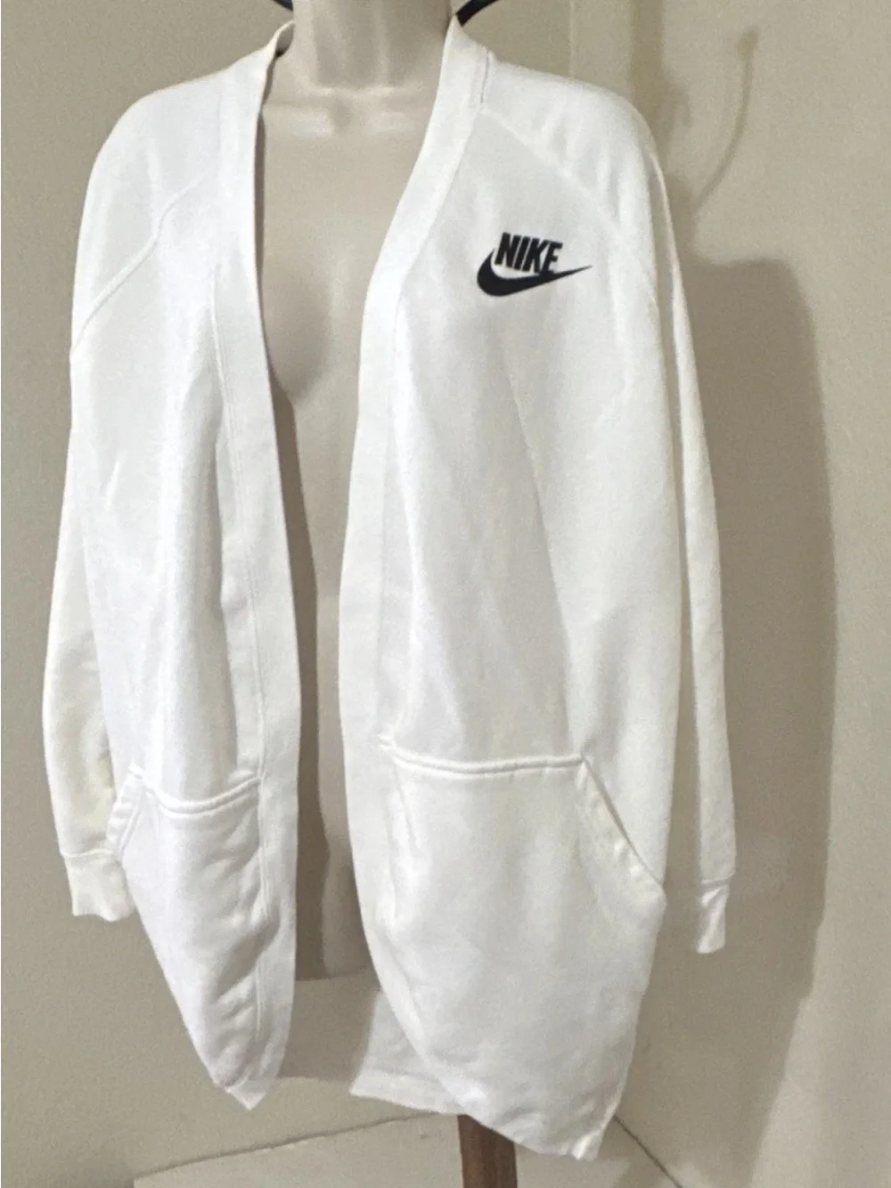 Nike Sportswear Women's White Open Front Fleece Cardigan Pockets Loose Fit M